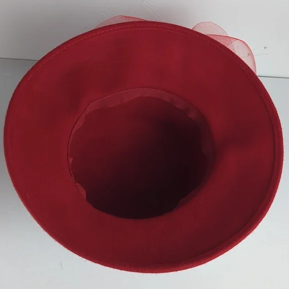 VINTAGE Women's Red Wool Satin Kentuky Derby Easter Church Hat - Picture 5 of 7